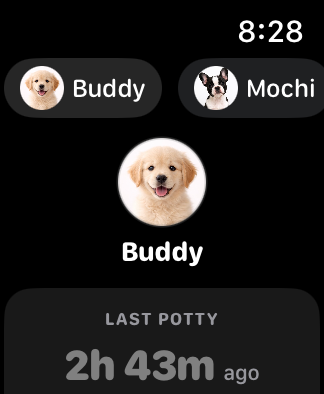 PottyTime Apple Watch dashboard